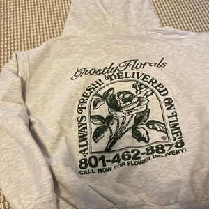 LONELY GHOST Gray Hoodie with Green Floral Print